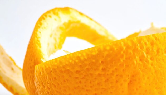 Macro detail of fresh orange peel spiral curl.