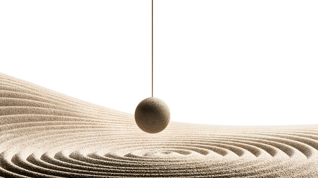 A professional studio shot of a abstract sand pendulum wave pattern line drawings minimalist art, clean PNG isolated on a solid white background