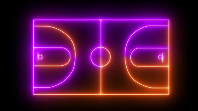 neon basketball court layout icon for sports strategy, game tactics, court animation, athletic arena, and gaming 4k video