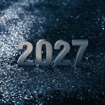 2027 metallic numbers standing on blue glitter surface
