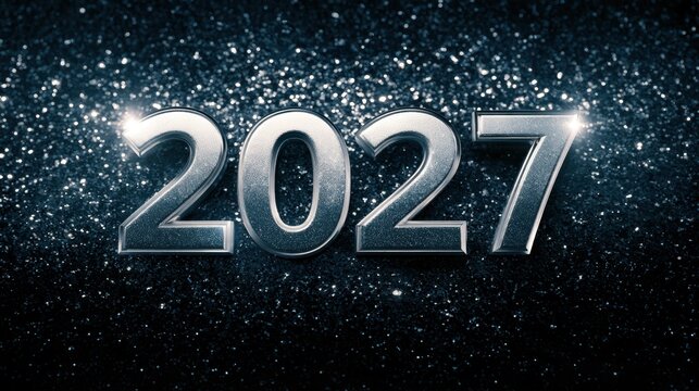2027 digits glowing against textured dark glitter background
