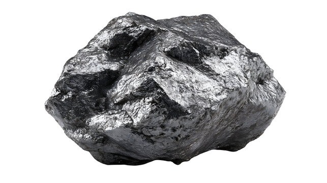 A professional studio shot of a raw metallic platinum nugget heavy precious mineral, clean PNG isolated on a solid white background