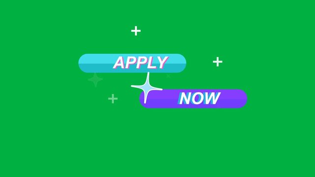 Apply Now recruitment title opening animation overlay on green screen. Design with a subtle text reveal for hiring, career, employment, marketing and website video content.