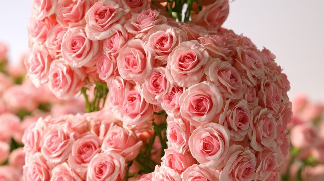 Roses form the shape of number 50 in soft light, creating a romantic feel suitable for celebrations. Green leaves add depth to the scene.