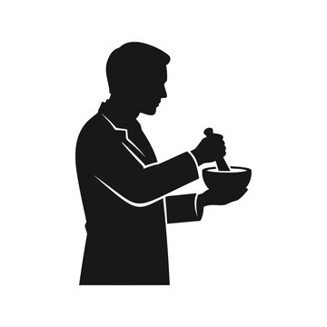 Title
Pharmacist silhouette mixing medicine in mortar and pestle bowl for pharmacy vector icon