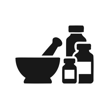 Mortar pestle and medicine bottles illustration