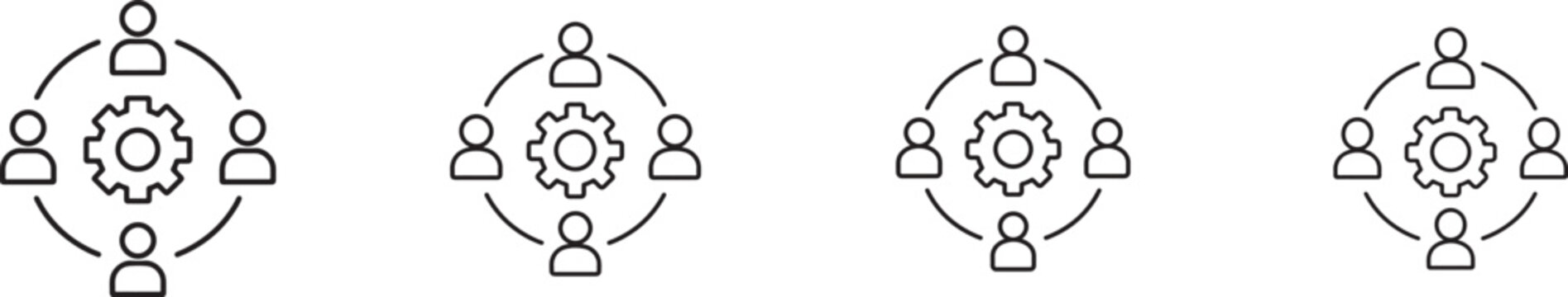 Black and white development meeting icon showing people interacting, communicating and collaborating