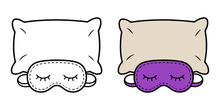 A soft pillow and a sleep mask, depicted in both outline and color, offer a comforting visual for rest and relaxation.