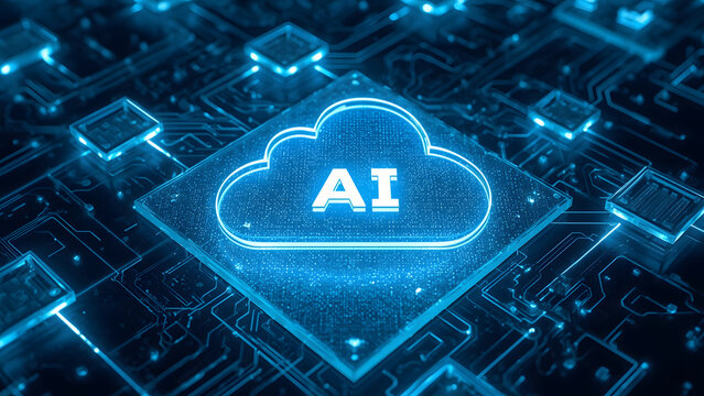 Cloud and edge computing technology data transfer concept. A large cloud icon is in the center, Ai Brain Cloud Big data, network, Science and futuristic ai cloud background concept.