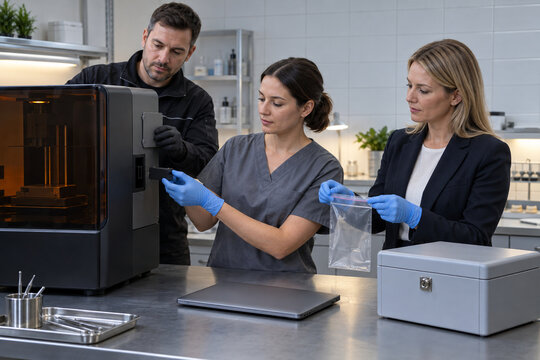 Dental laboratory protecting private scan data before printer service