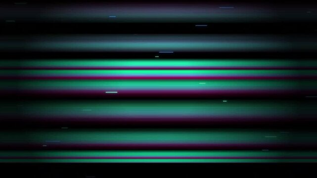 Cybernetic crt glitch telemetry with colorful horizontal scanlines and digital signal interference on a dark seamless motion loop