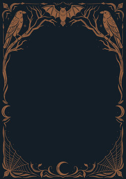 Halloween frame, vintage decor, dark magic, flyer design