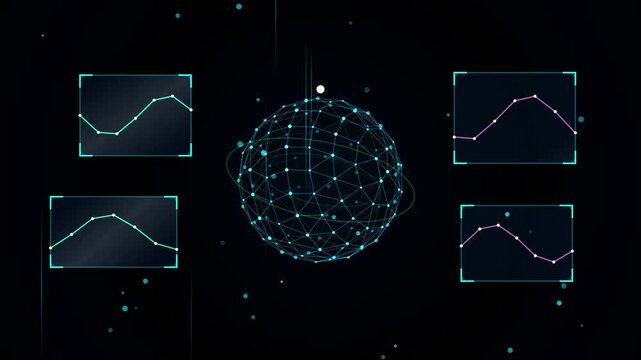 Abstract digital data visualization with holographic sphere and interface Motion Graphic