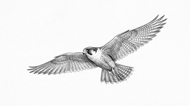Peregrine falcon in flight pencil sketch illustration showing predatory power for wildlife artwork.