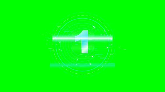 A 10-second cinematic New Year 2027 broadcast countdown featuring digital particles assembling into holographic typography against a pure green screen.