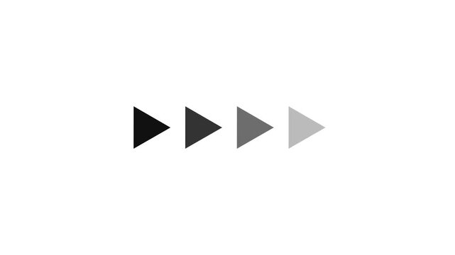 Minimalist animated play button sequence, repeating black arrows motion for ui and media interface animation