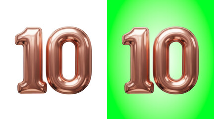 Shiny metallic copper number ten balloon 3D render © Ajaira