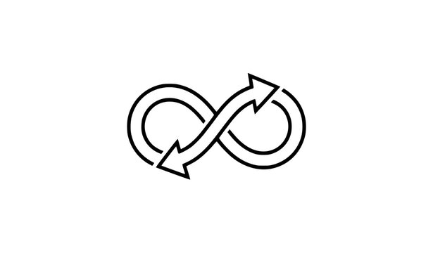 Black and white infinite sign two arrows sync recycle synergy logo vector