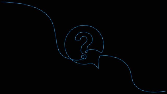 A question mark chat bubble continuously draws a blue dotted line icon with subtle wave motion. Seamless loop 4K animation.
