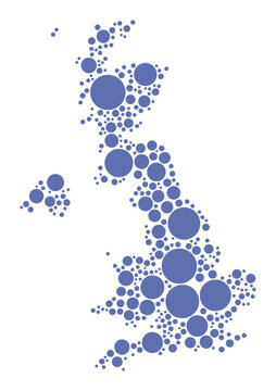United Kingdom vector map with packed blue circles