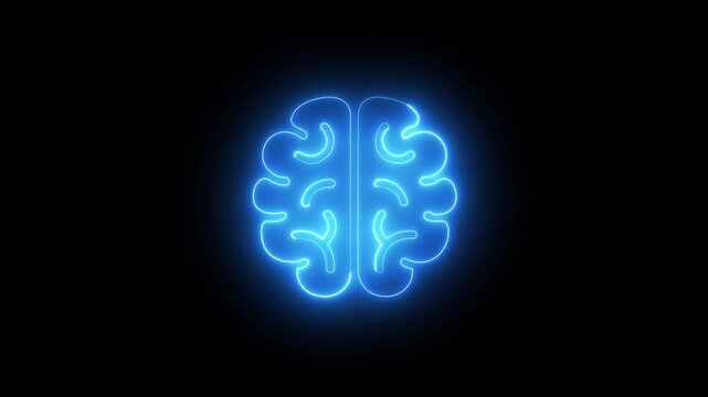 neon human brain icon for artificial intelligence, mental health, machine learning, neuroscience