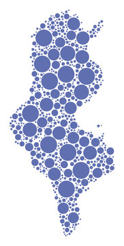 Tunisia vector map with packed blue circles