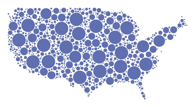 United States of America vector map with packed blue circles