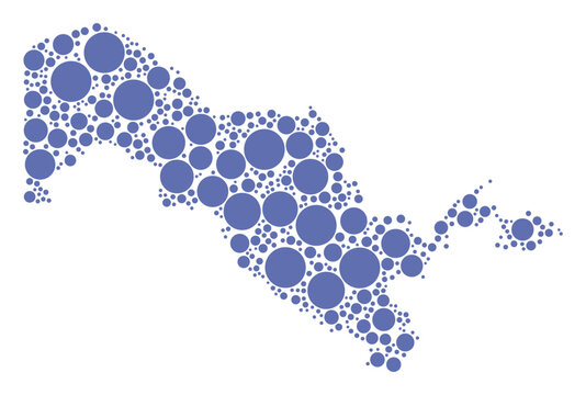 Uzbekistan vector map with packed blue circles
