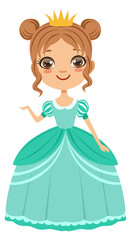 Obraz premium Fairytale princess. Cute cartoon girl in royal dress