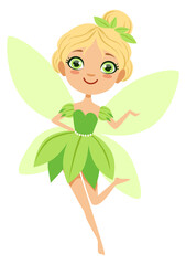 Obraz premium Green fairy character. Magic fantasy cartoon girl