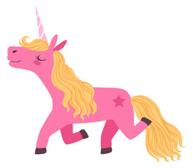 Obraz premium Pink unicorn character. Magic creature. Fairytale horse