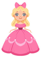 Obraz premium Cute girl in pink dress. Cartoon fairytale character