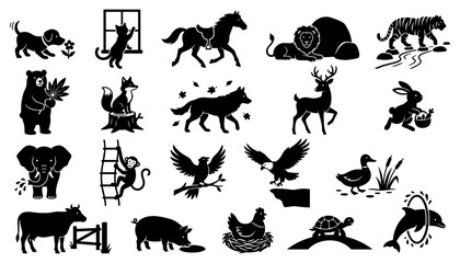 Obraz premium Animal Silhouettes Set with Various Wildlife and Domestic Creatures