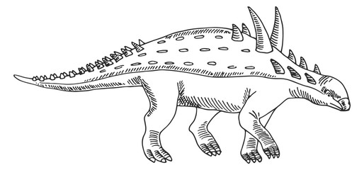 Euoplocephalus drawing. Ancient reptile sketch. Prehistoric animal © ONYXprj