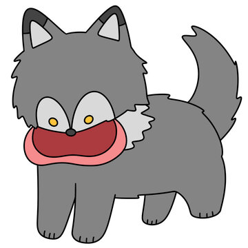 Cartoon wolf with wide, expressive eyes and a playful grin