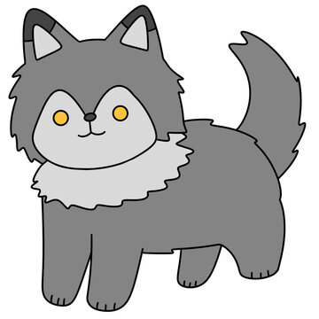 Cute cartoon fox with gray fur and yellow eyes