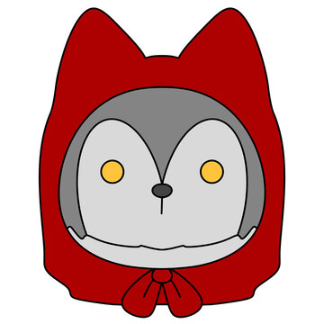 Cute cartoon fox wears red hooded cloak