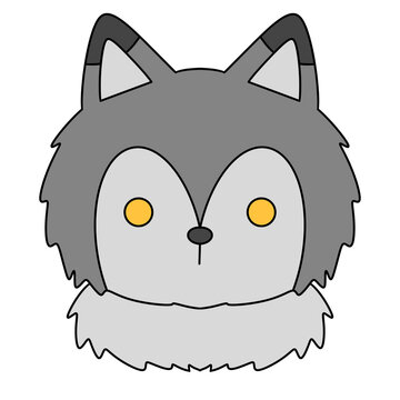 Cute cartoon fox head with soft gray fur