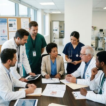 Medical Professionals Collaborate During Important Healthcare Meeting
