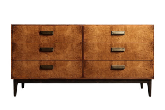 Wide wooden dresser with six burl front drawers