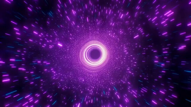 Neon Purple Warp Tunnel with Glowing Particles