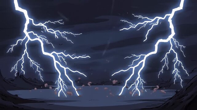 Electric lightning strikes and explosive bursts during a stormy night with dramatic atmospheric effects