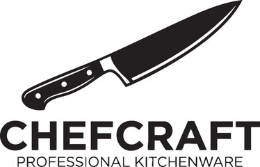 Obraz premium Professional chef knife logo design with text label for restaurant and kitchen branding