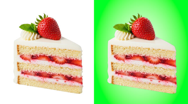 Strawberry layered cake slice with fresh berry garnish