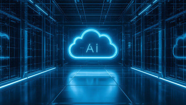 Cloud and edge computing technology data transfer concept. A large cloud icon is in the center, Ai Brain Cloud Big data, network, Science and futuristic ai cloud background concept.