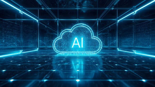 Cloud and edge computing technology data transfer concept. A large cloud icon is in the center, Ai Brain Cloud Big data, network, Science and futuristic ai cloud background concept.