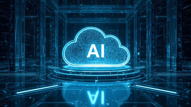 Cloud and edge computing technology data transfer concept. A large cloud icon is in the center, Ai Brain Cloud Big data, network, Science and futuristic ai cloud background concept.