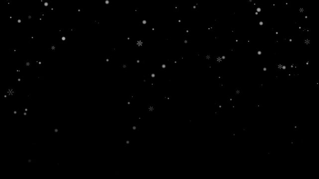 Winter overlay adds drifting snowflake particles across black background. Winter overlay fills frame with scattered white dots and star shapes, creating calm seasonal effect for graphic use.