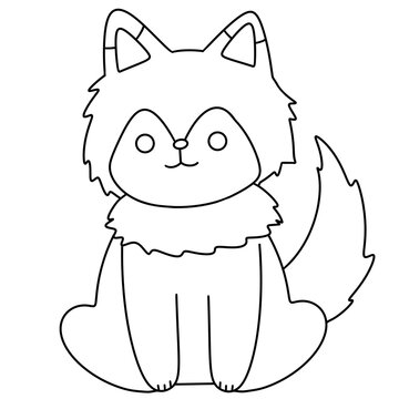 Cute cartoon fox sits with paws together
