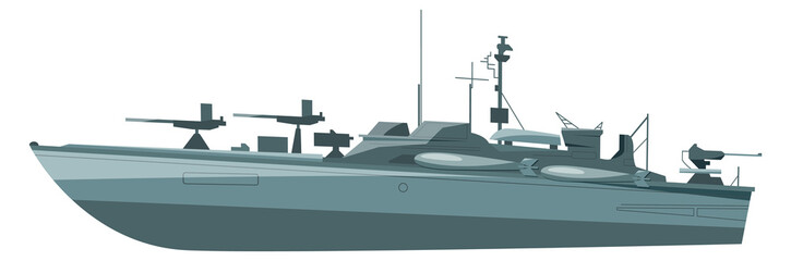 Obraz premium Battleship side view. Navy army combat transport